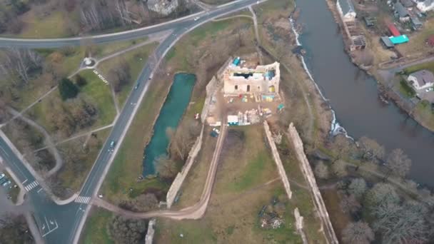 Aerial Drone View Dobele Middeleeuws Kasteel Stad Dobele Westelijke Oever — Stockvideo