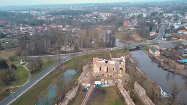 Drone View Dobele Medieval Castle Town Dobele West Bank River — 비디오