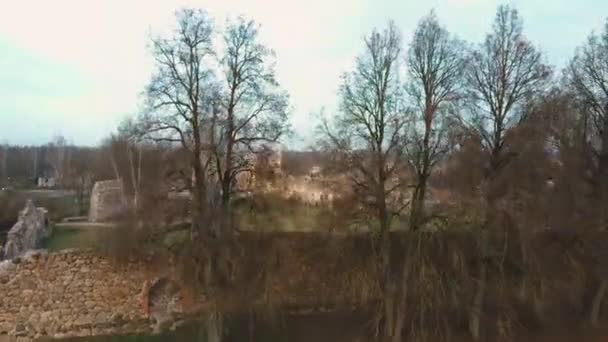 Aerial Drone View Dobele Średniowieczny Zamek Miasto Dobele Zachodnim Brzegu — Wideo stockowe