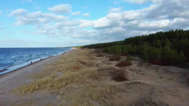 Пляж Aerial Dron Shot Garciems Beach Латвия Балтийское Море Солнечный — стоковое видео