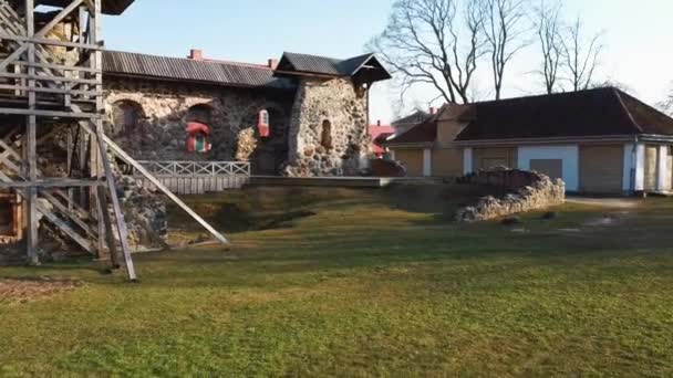 Латвія Руїни Середньовічного Замку Лімбазі Вид Повітря Замок Century Кам — стокове відео