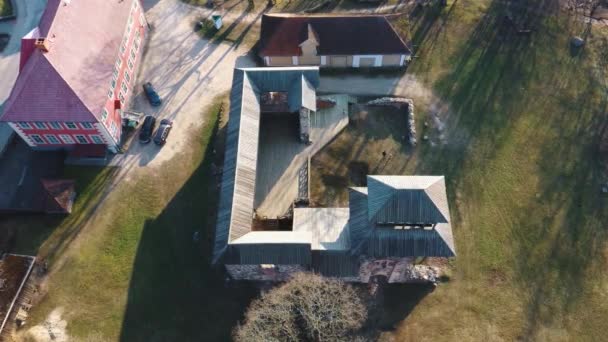 Lettland Limbazi Medeltida Slottsruiner Flygfoto Över Century Castle Stenruiner Med — Stockvideo