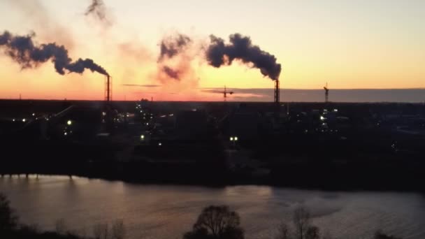 Aerial View Smoking Stack Sunrise Air Pollution Climate Change Theme — Stock Video