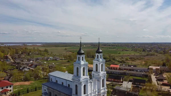 Vista Aérea Igreja Católica Romana Ludza Letônia Sunny Spring — Fotografia de Stock