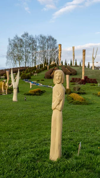 Christ the King Hill Sculpture Park in the Aglona, Latvia a Beautiful Nature Park Made of Wooden Sculptures in Honor of God Jesus Christ