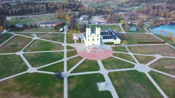 Aerial View Majestic Aglona Cathedral Στη Λετονία Βασιλική Της Λευκής — Αρχείο Βίντεο