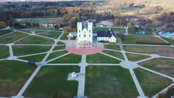 Letecký Pohled Majestic Aglona Katedrála Lotyšsku Bazilika Bílé Chatolické Církve — Stock video