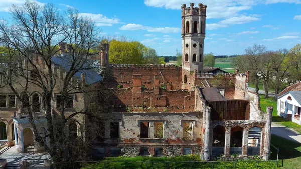 Luchtfoto Van Vernietigd Odzienas Kasteel Letland Europa Een Prachtige Zonnige — Stockfoto