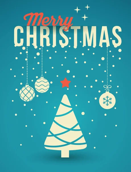 Noel ağacı, süs eşyaları ve kar taneleri ile tebrik kartı. — Stok Vektör