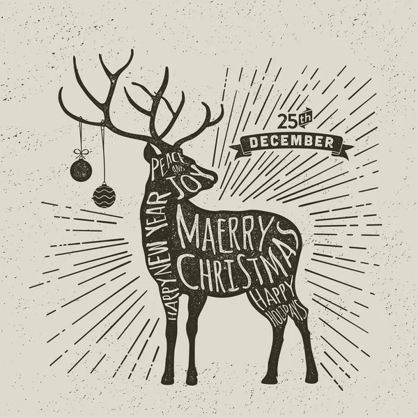 Kartka świąteczna reniferów, typografia stylu graficznego — Wektor stockowy
