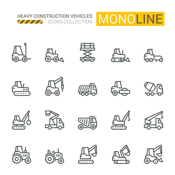 Průmyslová Vozidla Ikony Monoline Koncept — Stockový vektor