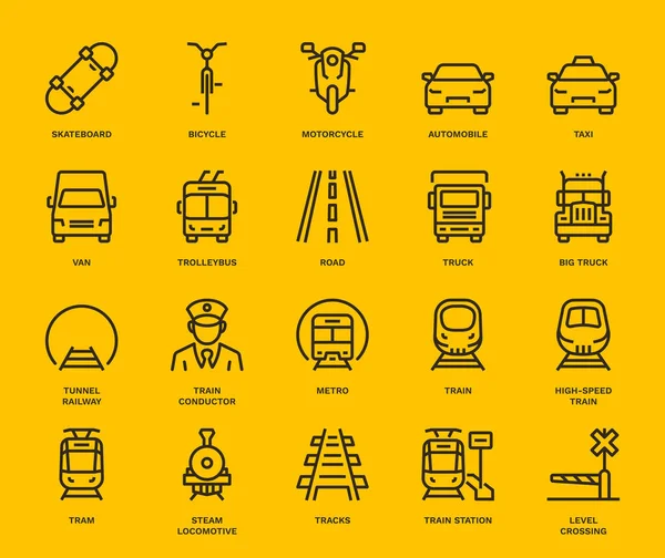 Icônes Transport Terrestre Vue Face Concept Monoline Les Icônes Ont — Image vectorielle