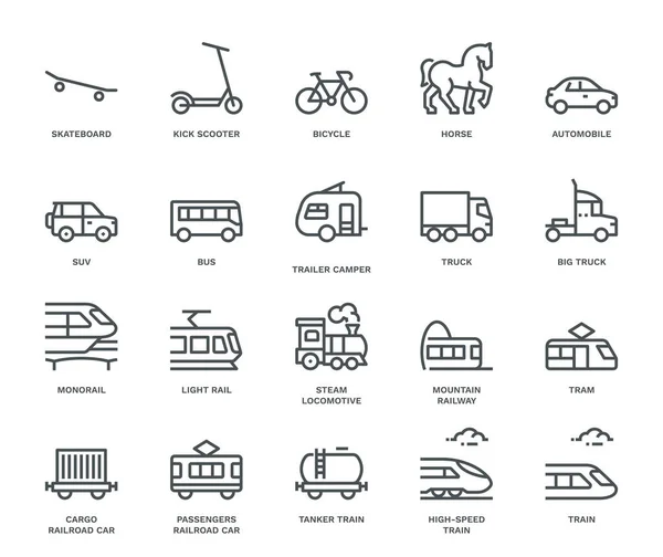 Iconos Transporte Terrestre Vista Lateral Concepto Monoline Los Iconos Fueron — Archivo Imágenes Vectoriales