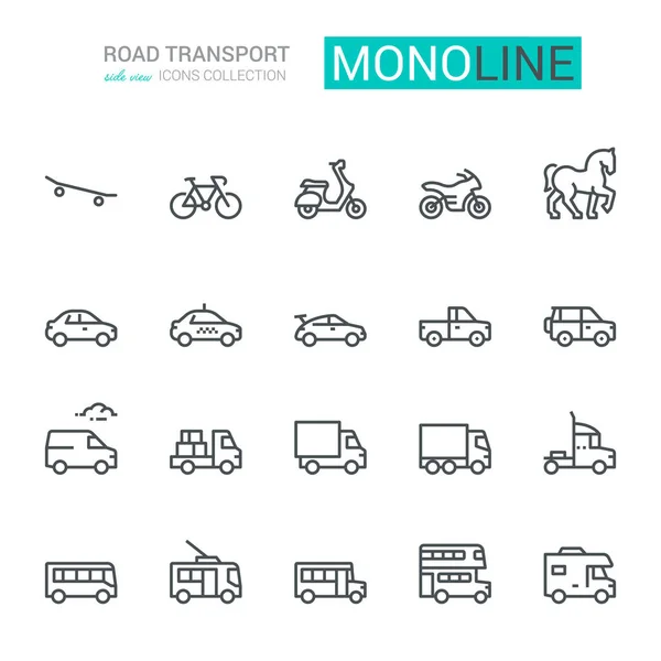 Iconos Transporte Por Carretera Vista Lateral Monolina Cóncava — Vector de stock