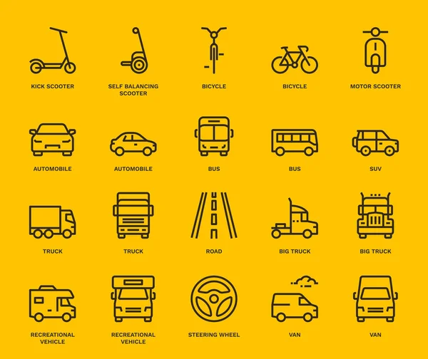 Iconos Transporte Por Carretera Mix View Monolina Cóncava — Vector de stock