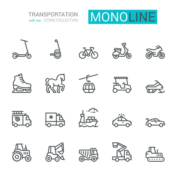 交通アイコン サイドビュー Monoline Concept — ストックベクタ