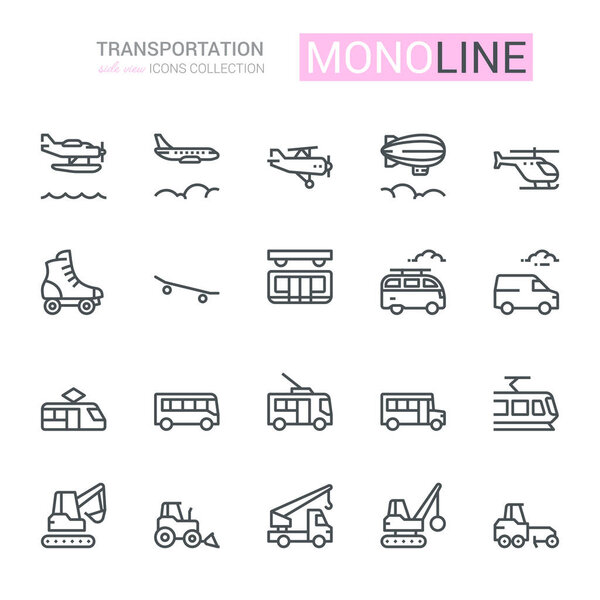 Transportation Icons, side view, part IV. Monoline concep