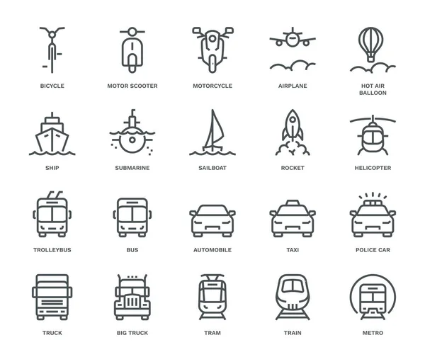 Transportation Icons Front View Part Monoline Concep — Stock Vector