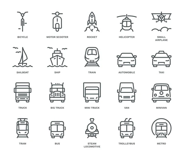 Transport Pictogrammen Vooraanzicht Deel Monolineconcept — Stockvector