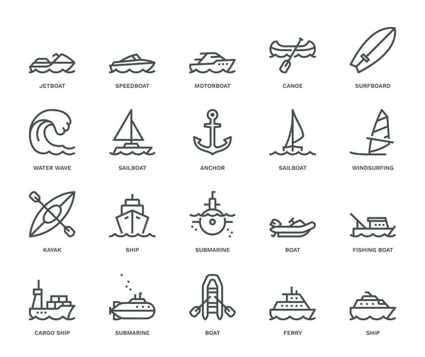 Water Transport Pictogrammen Monoline Concep — Stockvector