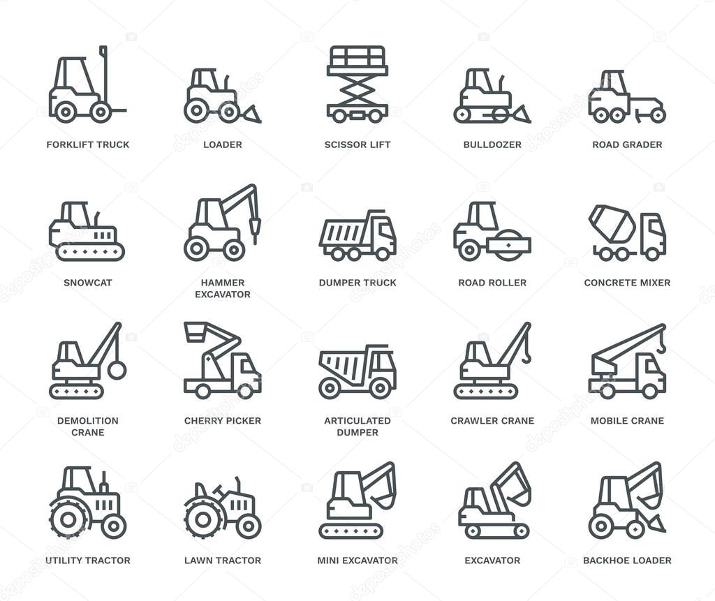 Industrial Vehicles Icons,  Monoline concept