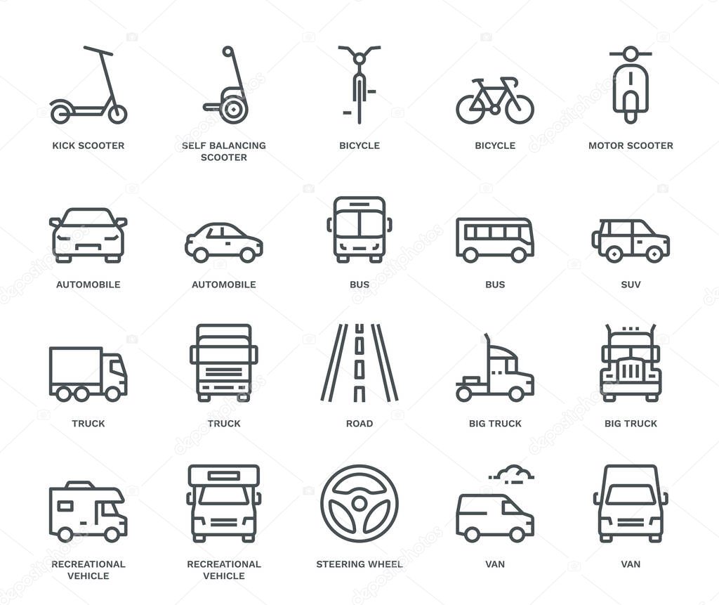 Road Transport Icons, Mix View.  Monoline concep