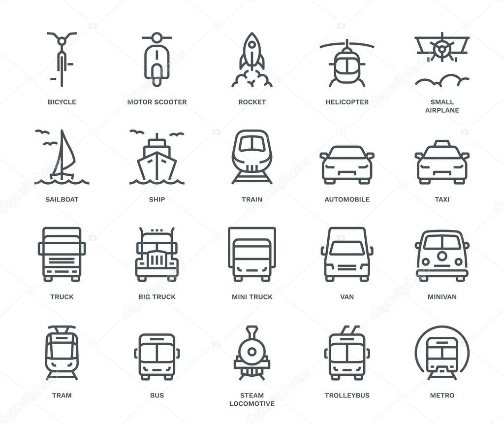 Transport Icons, Front View, part II. Monoline concept