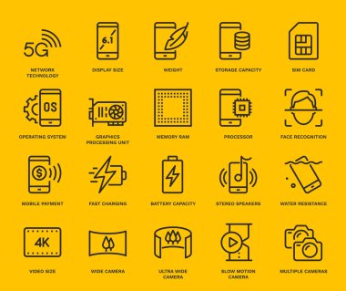 Smartphone Belirleme Simgeleri. Monoline konsepti