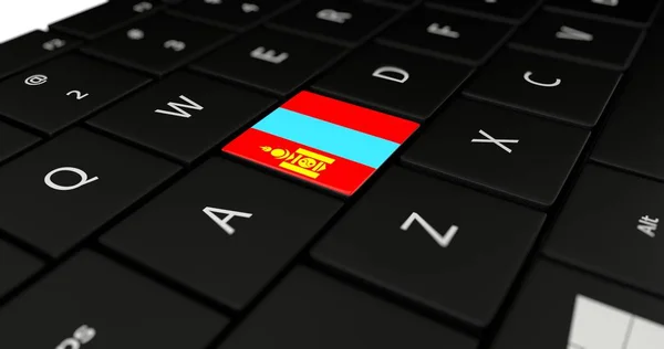 Mongoliet flagga knappen på laptop tangentbord. — Stockfoto