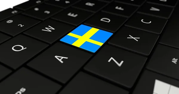 Sverige flagga knappen på laptop tangentbord — Stockfoto