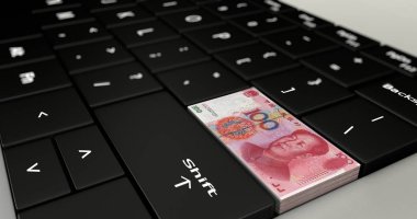 Çin 100 Yuan düğme üstünde laptop klavye.