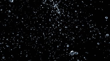 Su yüzeyine doğru yüzen suyun altındaki kabarcıkları kapatın. 3d oluşturma.