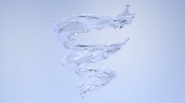 Su sarmalı hortum hareketine benziyor, su sarmalı, mavi gri arka planda izole edilmiş, 3 boyutlu..