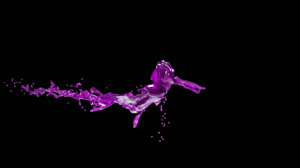Καμπύλη Μωβ Νερό Splash Απομονώσει Μαύρο Φόντο Απόδοση — Φωτογραφία Αρχείου