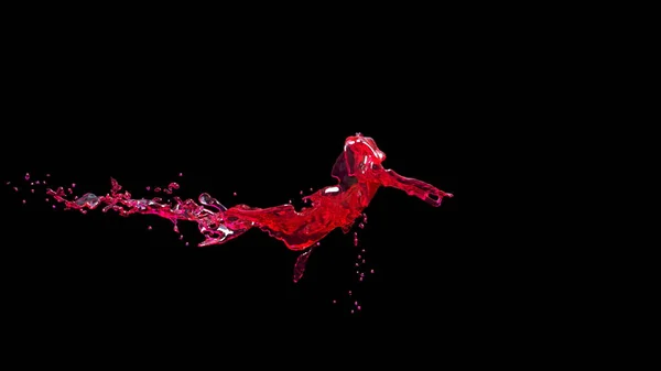 Curve Red Water Splash Isolate Sur Fond Noir Rendu — Photo