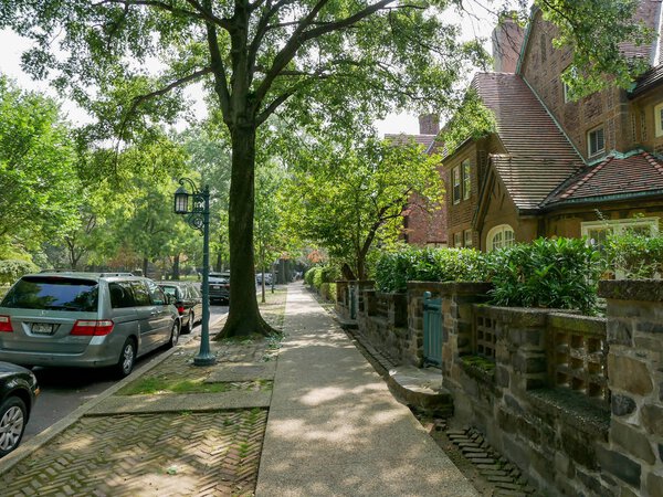 New York - Sep 2017: Forest Hills residential neighborhood in the borough of Queens in New York City