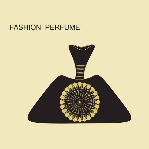 Frascos de perfume sobre un fondo claro negro decoración oro patrón vector — Vector de stock