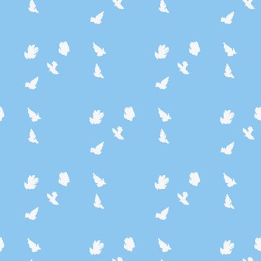 Romantik yumuşak bahar yaz mavi arka plan yükselen güvercinler vektör desen