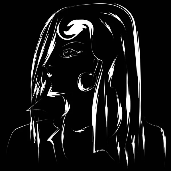 Lady silhouette sketch white and black romantic modern way of disturbing black background vector — Stock Vector