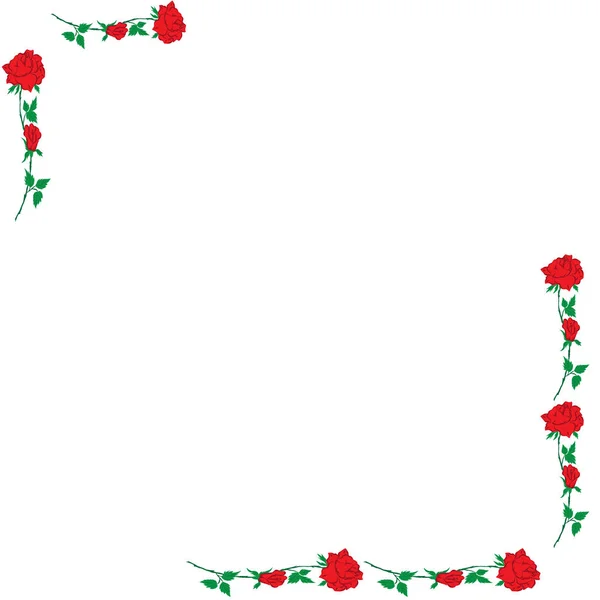 Red rose corner frame form su sfondo bianco biglietti di auguri inviti del compleanno del matrimonio San Valentino vettoriale della festa della mamma — Vettoriale Stock