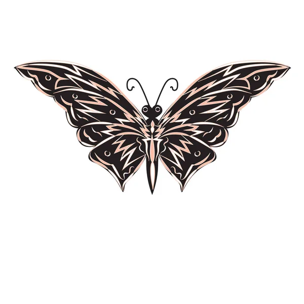 Papillon au motif rose noir et blanc isolé sur fond blanc illustration vectorielle — Image vectorielle