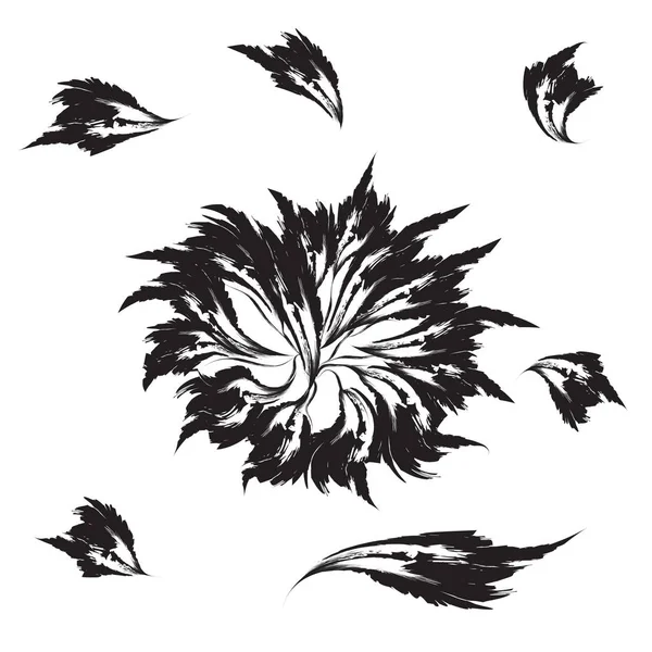 Fleur noire isolée et pétales sur fond blanc illustration vectorielle abstraite — Image vectorielle