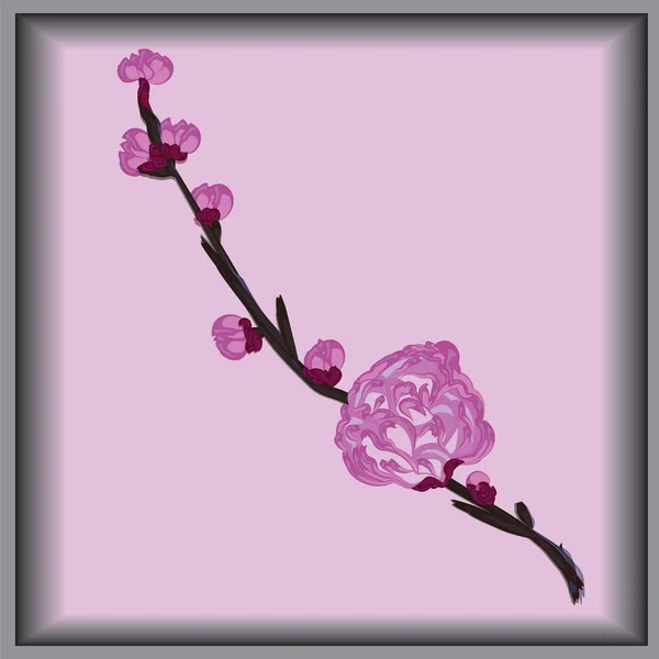 Tak met roze bloemen decoratieve abstracte illustratie geïsoleerd ingelijste voorjaar symbool heldere vector achtergrond — Stockvector