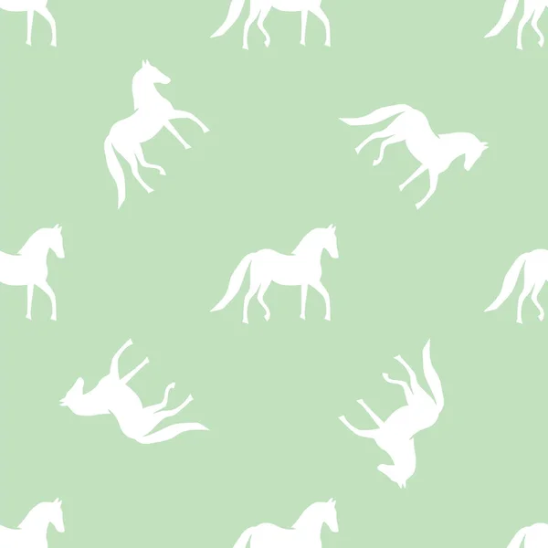 Cheval blanc sur fond vert motif de fond vectoriel — Image vectorielle