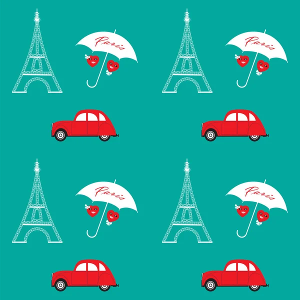 Eyfel Kulesi eski makine kırmızı iki çizgi film kalp şemsiye sanat resimde yazıt Paris açık renkli vektör desen