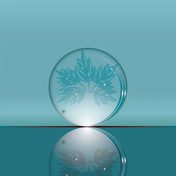 Boule de marbre cristal feuilles décoratives avec logo de réflexion conception isolée art illustration vecteur turquoise — Image vectorielle