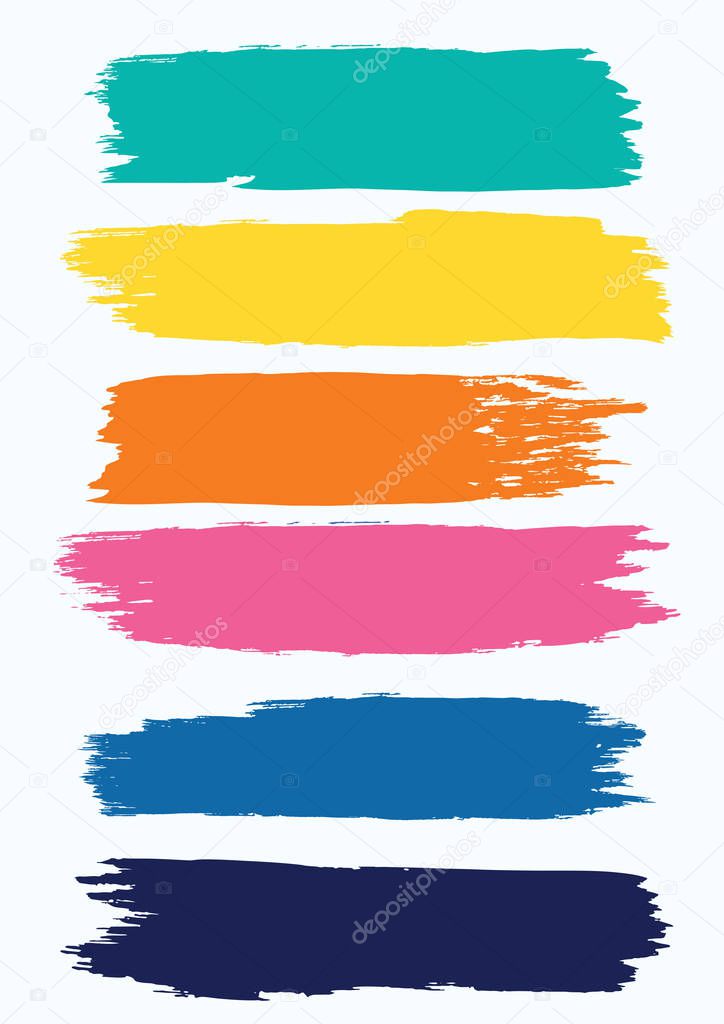 Set - watercolor brush strokes in grunge style - multicolored bright on white background - isolated - art creative modern abstract vector