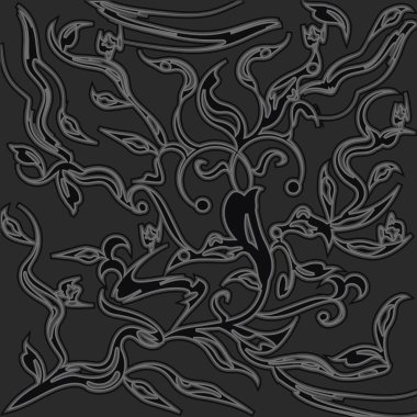 Arka plan soyut egzotik dalları ile yaprakları - siyah - gri - sanat yaratıcı modern illüstrasyon vektör