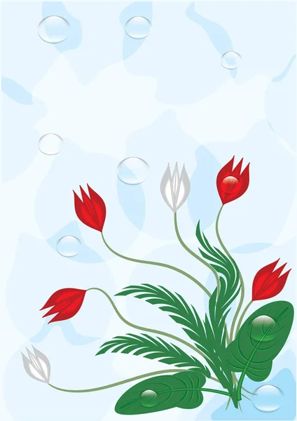 Boeket van abstracte bloemen druppels dauw op een zacht blauwe achtergrond kunst creatieve vectorillustratie — Stockvector