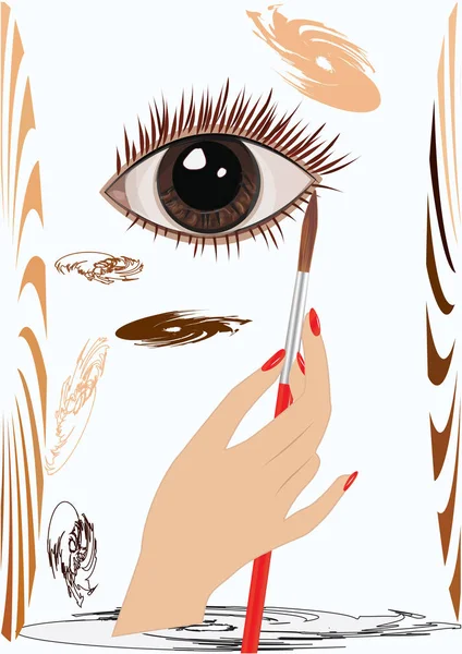 Hand female, brush artistic, realistic eye, palette brown color, watercolor stroke, art creative modern vector illustration. — Stock Vector